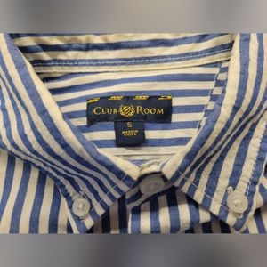 CLUB ROOM Men long sleeve button down blue white stripe shirt back loop …